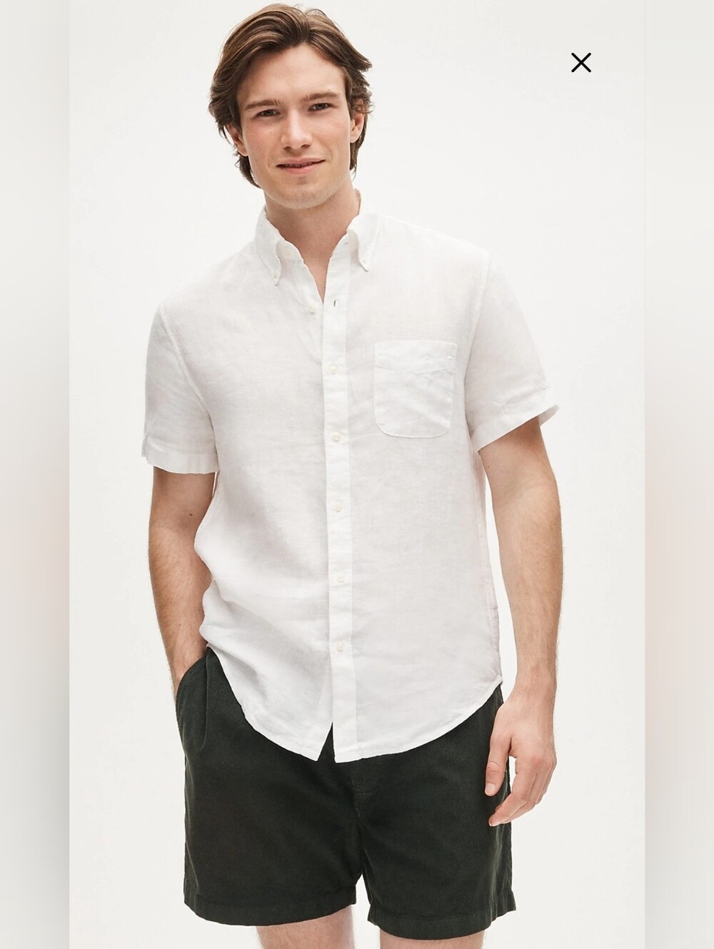 J. Crew Slim White 100% linen Short-Sleeve Button-Down Shirt. Size L